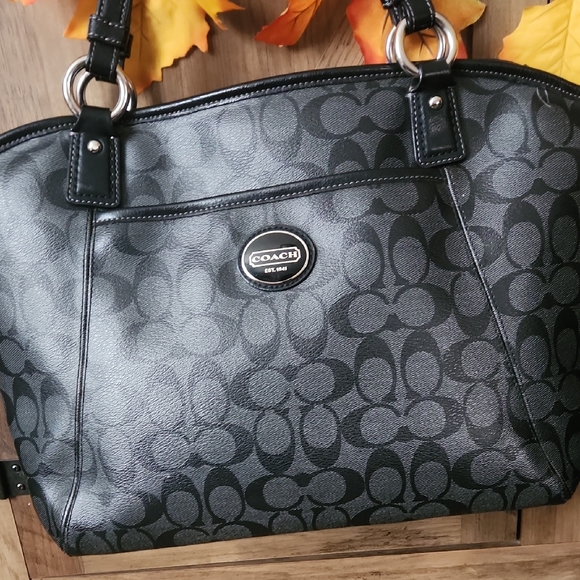 Coach Handbags - Coach Black and Gray Signature Shoulder Bag